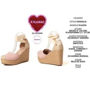 🇨🇴 COLOMBIAN, Womens Wrap Around Strap Wedged Platform Pink Size 7 US